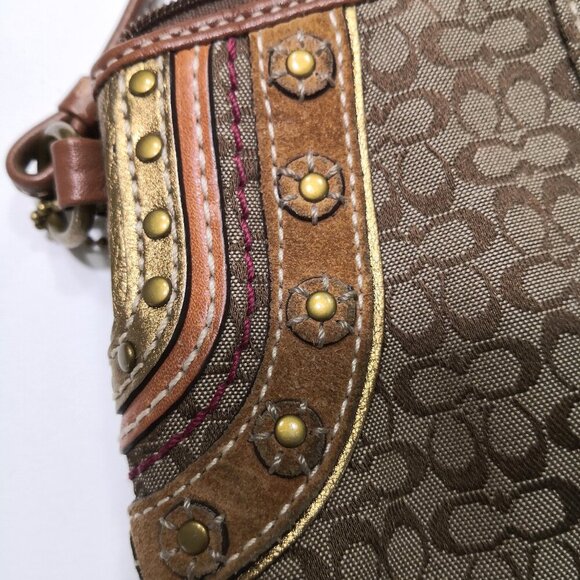 Rare Find-Vintage Coach Signature Logo Canvas/Suede Leather Wristlet Brown/Beige - Picture 5 of 7